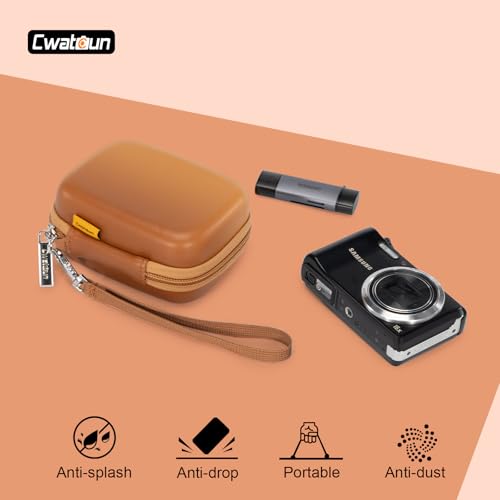 Cwatcun Carrying & Protective Case for Digital Camera, Small Camera Pouch for AbergBest 2.7" LCD Kodak Pixpro/Canon PowerShot ELPH 180/190 / DSCW830 Travel Cameras, Water-resistant Case -BROWN - color: Brown