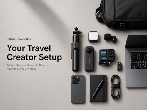 Travel Creator Tripod for iPhone with 1/4 Mount | 52 inch travel creator tripod with remote, 1/4 mount and stable umbrella base for vlogging and action cameras