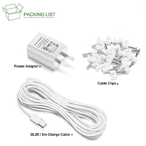 OLAIKE 8m/26ft Indoor/Outdoor Power Adapter for Ring Stick Up Cam Battery 3rd Gen/2nd Gen/Plug-in, Ring Spotlight Cam Battery, Weatherproof Cable Continuously Charge Camera (No Camera), White - color: (26 ft/8 m, 1 Pack) White