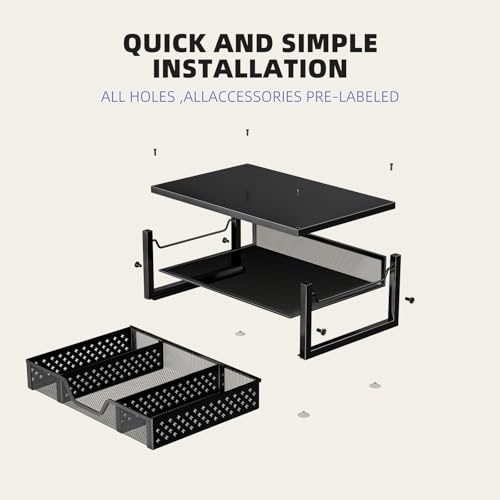 Simple Trending Desk Organizer and Accessories, 2-Tier Computer Monitor Stand Riser with Drawer, Office Desk Accessories & Workspace, Laptop & Printer Stand for Desktop, Black - size: 16.34"W x 10.35"D x 3.5"H