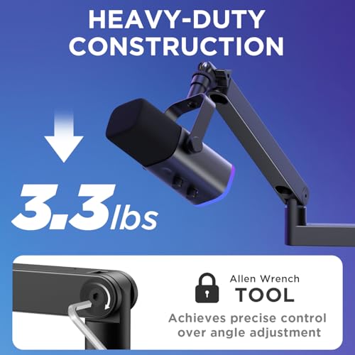 InnoGear 2026 Upgraded Microphone Boom Arm, Magnetic Cable Management Low Profile Mic Stand 360° Rotatable Desk Mount for Fifine AM8 K669B Blue Yeti HyperX QuadCast SoloCast AT2020, Black - color: Black, style: Low Profile Mic Arm