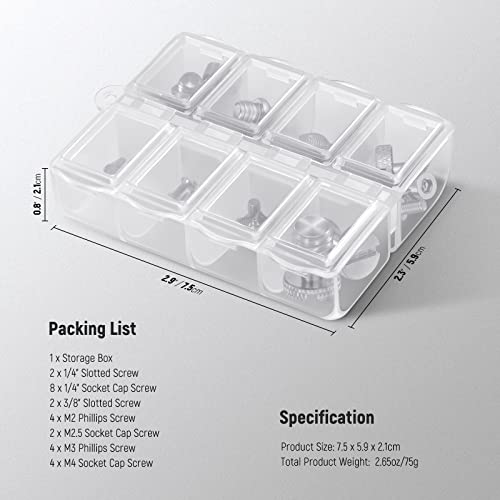 NEEWER 26PCS Camera Screw Set for Photography Equipment, Includes 1/4" 3/8" M2 M2.5 M3 and M4 Screws Compatible with SmallRig NEEWER Camera Cage, Top Handle, Side Handle Grip, Tripod QR Plate, UA002 - style: UA002