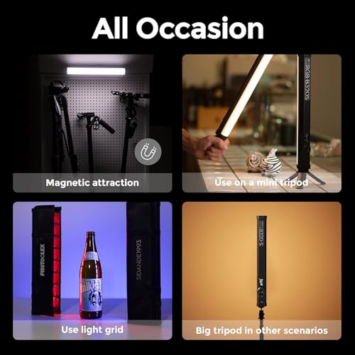 PHOTOOLEX RGB Tube Light, Mini LED Video Light Wand, Magnetic Light Stick | 190mm/2600mAh/Rechargeable/Handheld/2500-9900K/360° Full Color/CRI 96+, Photography Light Bar for TikTok YouTube