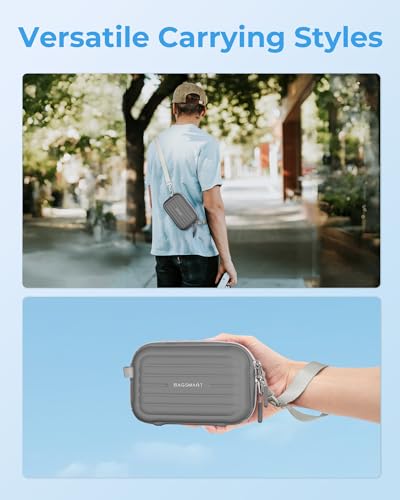BAGSMART Digital Camera Case, Small Camera Bag with 2 Carrying Ways, Grey | Lightweight Camera Sling Bag for Canon Powershnot ELPH 180/190/Sony DSCW800/DSCW830, Waterproof & Protective - color: Grey