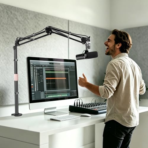 Adjustable Mic Boom Arm with Extendable Height Rod, Premium Microphone Stand for HyperX QuadCast, Shure MV7, Blue Yeti, Perfect for Podcasts, Streaming, Gaming, Recording