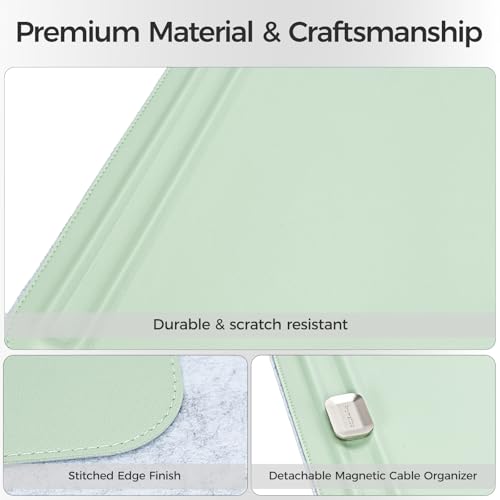 Premium Double-Sided Faux Leather Desk Pad – Non-Slip, Waterproof, with Magnetic Cable Organizer & File Storage – Designed for Offices & Creative Spaces – Durable & Easy to Clean(Green) - color: Green