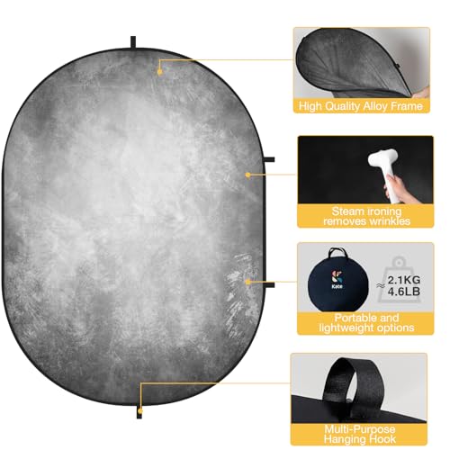 Kate 5x6.5ft(1.5x2m) Collapsible Backdrop Folded Microfiber Professional Grey and Black Double-Sided Pop up Collapsible Background for Photography