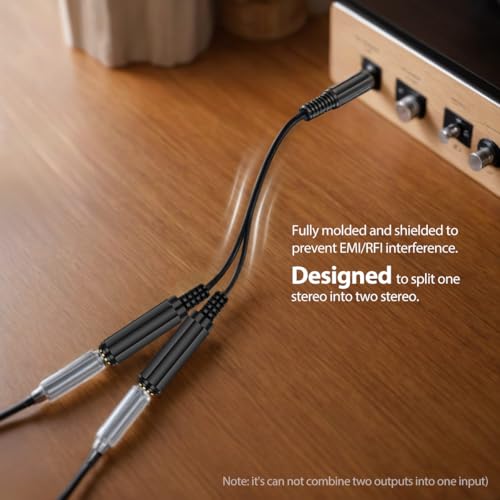 ICESPRING 1/4" 6.35mm Stereo Plug Male to Dual 1/4" Jack Female Cable | Splitter Cable Converter, 0.6 feet