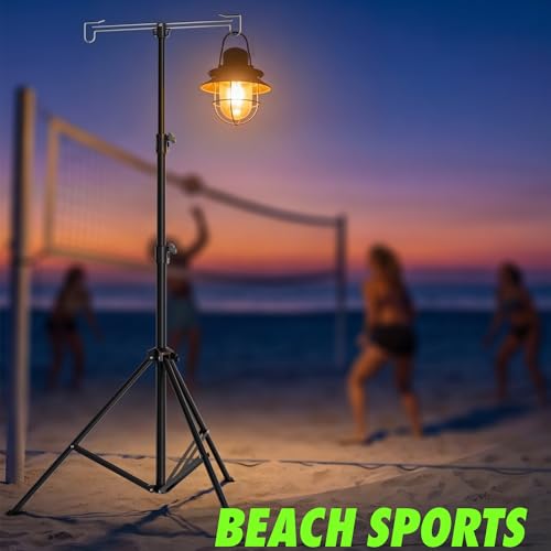 Telescopic Height Adjustable Camping Lantern Tripod Stand | 2-Hook Lantern / Light Hanger Holder for Outdoor Camping Tent RV, Night Fishing & Patio - size: 6ft 11"