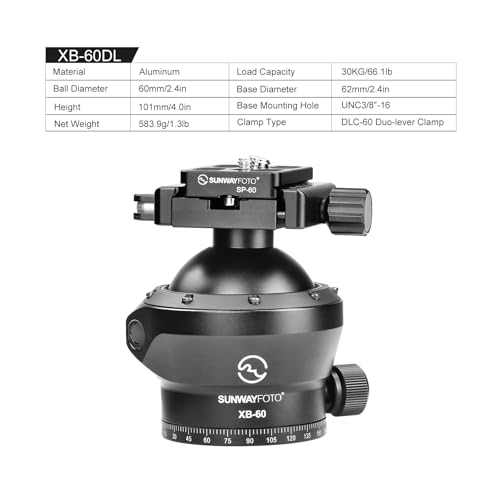 XB-60DL 60mm Low Profile Tripod Ball Head,Ballhead for Hunting,Load 66lb(30KG)