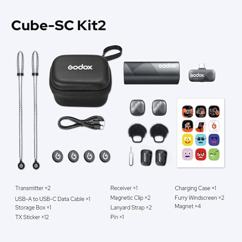 Godox Cube-SC kit2 2.4G Wireless Lavalier Microphone for iPhone 15 and Android USB C Lapel Microphone Wireless,Hi-Fi Audio,1000FT Range,Noise Cancellation,30H Battery for Streaming Video Recording - size: CUBE-SC-Kit2