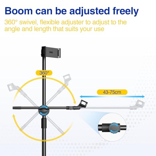 Mic Stand, Microphone Stand Floor with Phone/Tablet Holder, Height Adjustable Boom Mic Stand Tripod With Carrying Bag for Singing Karaoke Stage