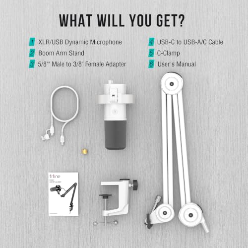 FIFINE Podcast XLR/USB Microphone Kit, Studio Dynamic Vocal Mic for Recording, Streaming, Voice-Over, PC Microphone with Boom Arm with Mute, Headphone Monitoring, Metal-AmpliTank K688T White - size: K688T White