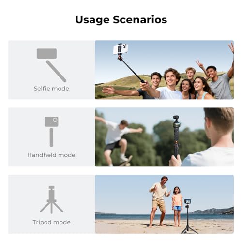 K&F CONCEPT MS62 25.6'' Mini Selfie Stick Tripod Stand | 5 Levels 360° Ball Head, Cold Shoe, Compatible with DJI Osmo Pocket 4/3 Action5 GoPro Hero13 Insta360 Luna Ultra