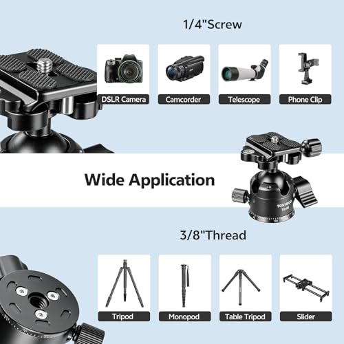 TONYBOO Low Profile Ball Head, All Metal CNC Precision Machined Tripod Head with Arca Swiss Quick Release Plate, 360° Panoramic Scale, Double U-Groove Panoramic Head for DSLR Camera, Load up to 22lbs