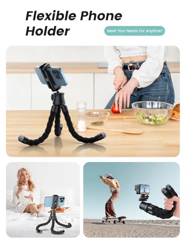 Pnitri Phone Tripod Stand, Extendable Reinforced Aluminum Phone Stand with Wireless Remote, Stable Cellphone Tripod (13.4'' Black) - style: 13.4'' Black