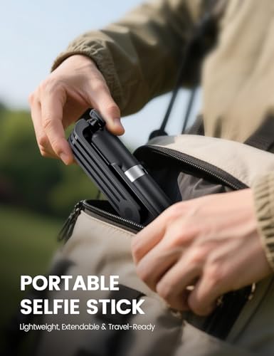 ANXRE 41.7" Extendable Selfie Stick with Wireless Remote, Compact & Portable for Travel, Compatible with iPhone Samsung Android Smartphones - size: 41.7"-Black