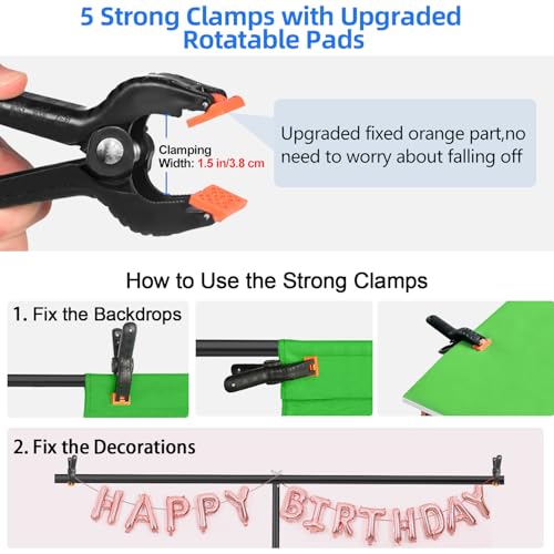 HEMMOTOP T Shape Backdrop Stand, 8x7.5ft(HxW) Portable Photo Background Stand Kit for Parties, Green Screen Stand Only with 5 Spring Clamps and Carrying Case, Banner Holder for Photoshoot, Photography - size: 8x7.5ft (HxW)