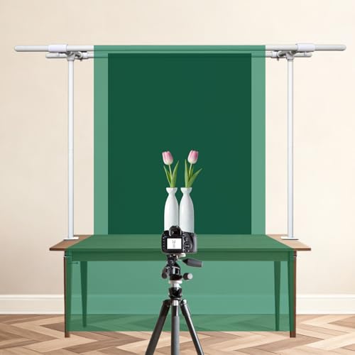 Beyeutao Over the Table Backdrop Stand with Clamps Double Crossbar 16"-87" Length 16"-45" Height Adjustable White Photo Backdrop Stand with Clamps Background Stand Metal Photo Background Stand - color: White, size: 16-87 Inches (Double Rod)