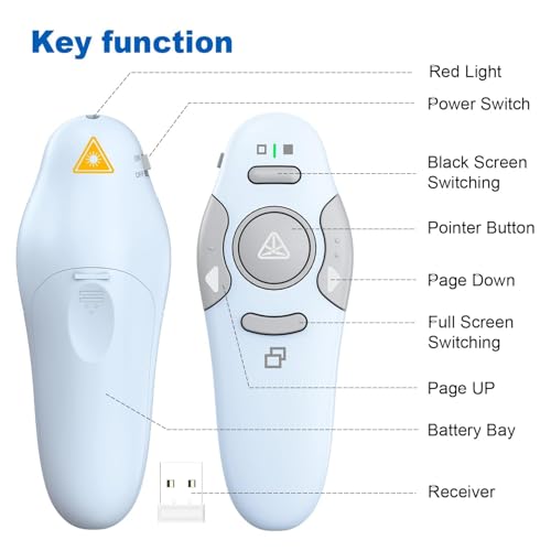 QUI Presentation Clicker Wireless Presenter Remote Clicker for PowerPoint Presentation Remote, PowerPoint Slide Advancer for Mac/Windows/Google Slide/Keynote, Blue, A - color: Blue