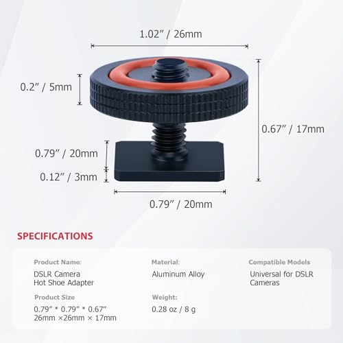 Hot Shoe Adapter for DSLR Cameras – Universal 1/4 Screw Mount for Microphone, LED Light, Tripod – Aluminum Alloy Quick Release with Anti-Slip & Shockproof Design (62043)