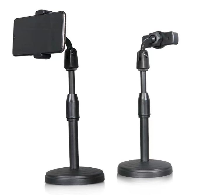 Desktop Phone Holder Stand with Adjustable Height | Rotating Head, Stable Round Base