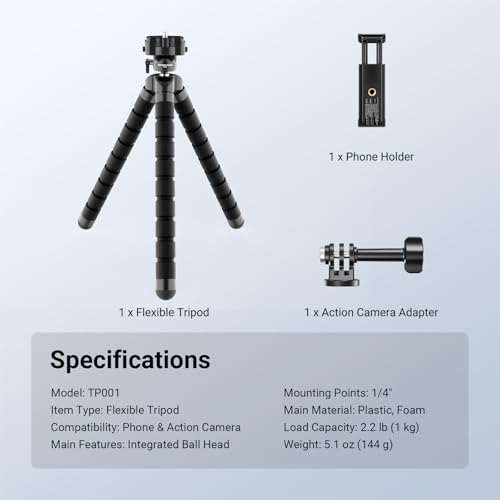NEEWER Basics Flexible Phone Tripod, Mini Small Octopus Desk Stand Holder, Vlog Selfie Stick for Cell Phone Camera Compatible with iPhone GoPro DJI Insta 360 Action Camera for Video Recording, TP001 - style: TP001