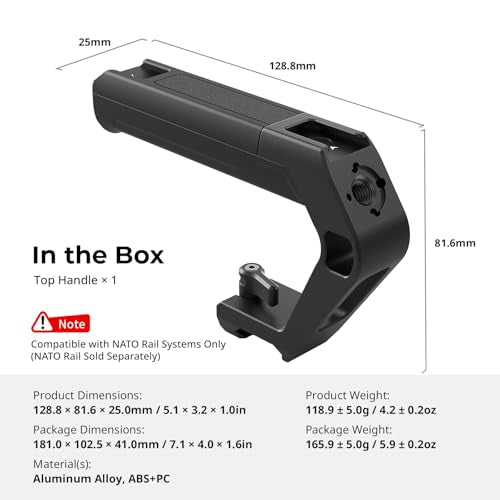 SMALLRIG Lightweight NATO Clamp Top Handle, Tiny Camera Top Grip Only 119g, Handgrip with Locating Hole for ARRI and Two Cold Shoe Mounts, for Camera Cage with Built-in NATO Rail - 5977 - style: NATO Clamp