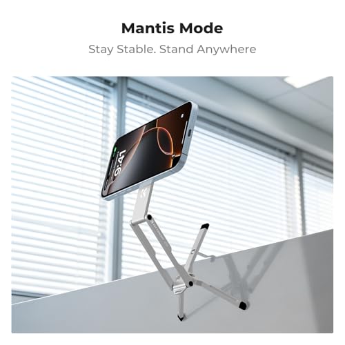 K&F CONCEPT 7mm 59g Magnetic Phone Stand, Foldable Selfie Stick for iPhone, Dual-Sided Magnets Mini Tripod Pocket Cell Phone Stand with Hook, Compatible with iPhone 17-12 Series Android Phones - color: Silver