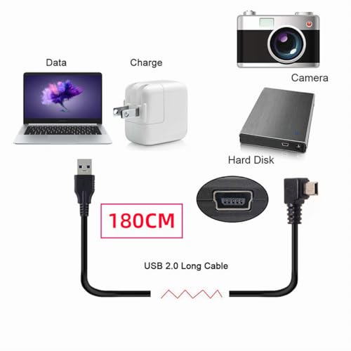 JSER Mini USB2.0 5Pin Type-B Male 90 Degree Left Angle to USB 2.0 Type-A Male Power Data Cable 480Mbps Compatible with Computer Camera Laptop Desktop MP3 MP4 (Left Angle 6ft/1.8m) - size: 1.8m, style: Left Angle
