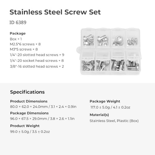 SMALLRIG Camera Screws Stainless Steel Screw Set 35 Pcs (1/4"-20, 3/8"-16, M2.5, M3), Suitable for Cameras, Cages, Handles, with Portable Storage Case - 6389 - size: 35 Pcs