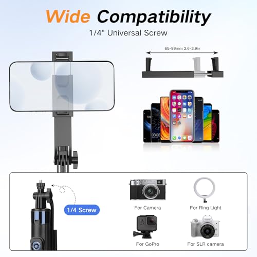 70” Phone Tripod & Selfie Stick with Light, Metal Tripod Holder with Wireless Remote,Portable Travel Selfie Stick Tripod for iPhone/Android and Gopro - color: Black-SL