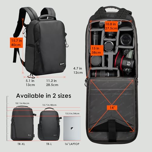 TARION Camera Backpack Slim Photography - 12.5L Compact DSLR Bag with Side Access 14in Laptop Compartment Waterproof Rain Cover - Black TRL - color: 12.5l Backpack Black, size: Large