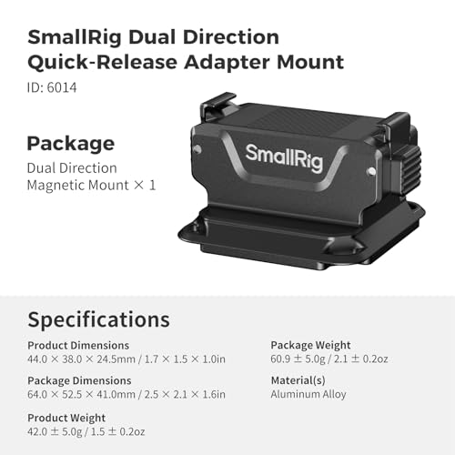 SMALLRIG Action 6 / Nano Magnetic Dual Direction Quick-Release Adapter, Aluminum Alloy Adapter Mount for DJI Osmo Action 6 / Osmo Nano, with Baseplate for Arca-Type Tripod - 6014