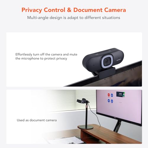 NUROUM V15AFL 2K Webcam with Ring Light for Streaming, Autofocus Webcam for PC w/Noise Cancelling Dual Mics, 1080P 60fps, 75° FOV&Lightweight, USB Web Camera Plug&Play for Zoom/Teams/OBS/Xsplit, Grey