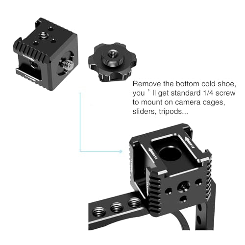 3 Port Cold Shoe Mount with 1/4"-20 Thread for Camera Cage Flash LED Monitor Microphone etc., Aluminum Camera Triple Cold Shoe Extension Bracket Compatible with Nikon, Canon, Sony..DSLR/SLR