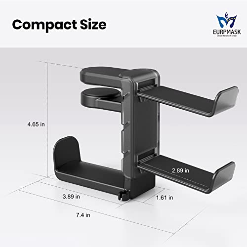 3-in-1 PC Gaming Headset&Controller Holder - EURPMASK Headphone Stand w/Adjustable Clamp&2 Controller Holder&Rotating Arm&Cable Organizer, Universal PC Gaming Accessory Controller Headset Stand-Black - color: Black