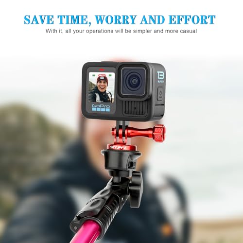 Aluminum-Tripod Adapter Attachment- Bolt -Adapter for Monopod Mount with Aluminum CNC Thumbscrew Compatible Gopro Hero 13 12 11 10 9 8 DJI Osmo Insta360 AKASO and Other Action Camera(RED) - color: RED