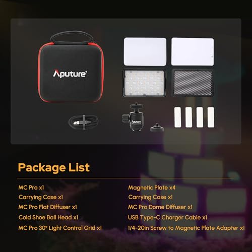 Aputure MC Pro RGBWW On Camera Video Light,5W High Brightness 1585 Lux at 0.5m,2000-10000K Adjustable Magnetic Attraction and IP65 Weatherproo for Photography,Videographer