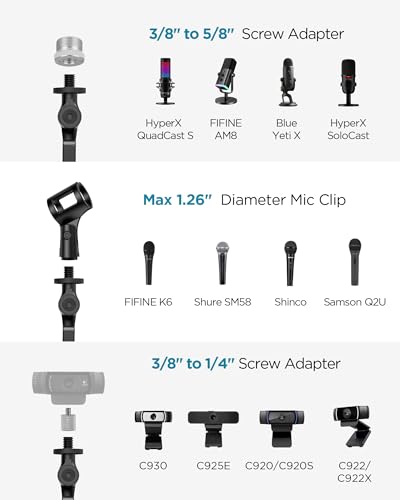 InnoGear Studio Mic Stand, Max Load 2.64 lb Microphone Arm Desk Mount Desktop Microphone Stand for Fifine AM8 K669B Blue Yeti HyperX QuadCast SoloCast AT2020, Webcams Cameras, Black