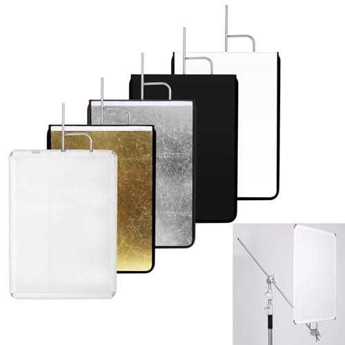 35"x47"/90x120cm Light Reflector Flag Panel Kit, 5-in-1 Diffusion Scrim Translucent/Gold/Silver/Black/White Lighting Diffuser, Stainless Steel Foldable Frame for Studio Portrait Photography