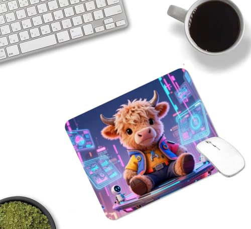 Cool Colorful Highland Cow Lovers Gifts Mouse Mat, Waterproof Non Slip Rubber Base Mouse Pad for Office Laptop, 9.5x7.9x0.12 Inch - color: Cool Cow