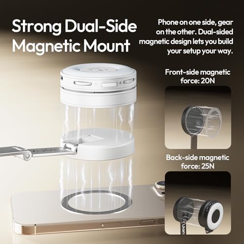 ULANZI Magnetic Phone Tripod 60'' Selfie Stick Auto Open Extendable Stand | Auto Open Tripod, N52 Magnet for Magsafe iPhone Mount, 360ยฐ Adjustment Aluminum, Creator Vlog Travel Desk Outdoor Use, White - color: White
