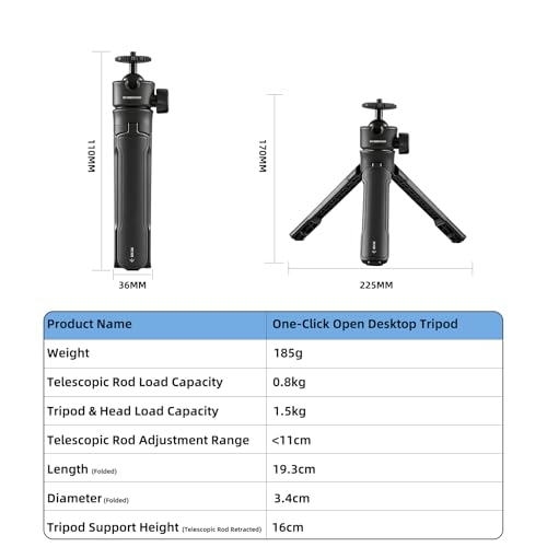 One-Click Mini Desktop Tripod for Camera, Phone & Action Cam, Adjustable Foldable Stand for Streaming, Zoom Meetings, Vlog Recording & Content Creation
