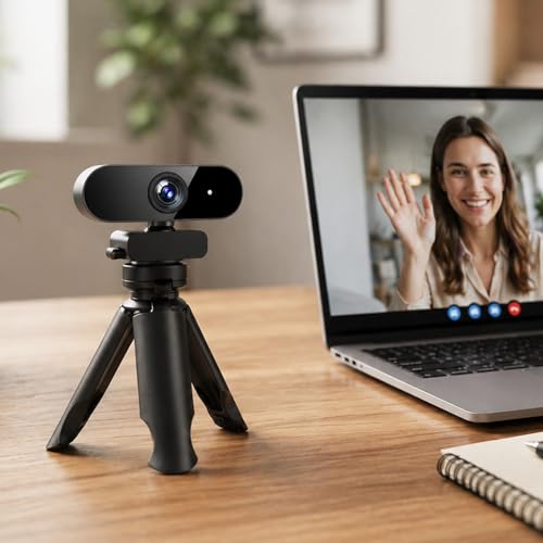 1080P HD USB Webcam with Tripod Stand, Plug & Play Computer Camera with Microphone, Universal for PC/Mac/Laptop/Desktop, Ideal for Zoom, Skype, Video Calling & Online Classes