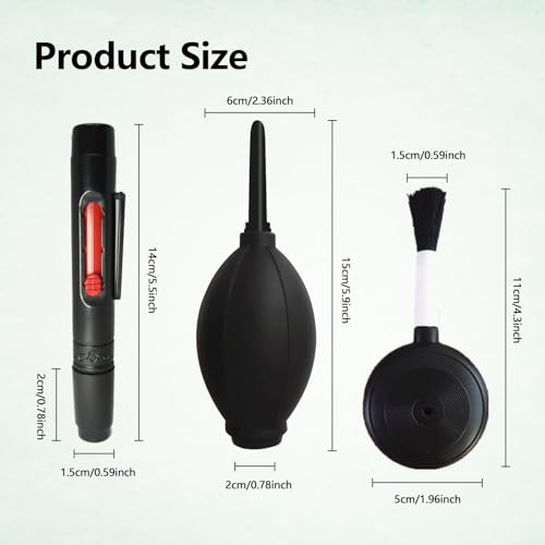 3Pcs Camera Lens Cleaning Kit Including Camera Cleaning Pen Brush Air Blaster Blower and Lens Brush Blower Brush Dust Cleaner for SLR Camera Telescope Magnifying Glass Photography