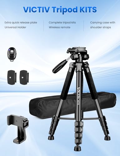 Tripod for Camera and Phone, 72" Tall Camera Tripod Monopod with Remote, Professional Heavy Duty Compact Camera Stand for iPhone, DSLR, Spotting Scope, Telescope, Binocular - color: Black