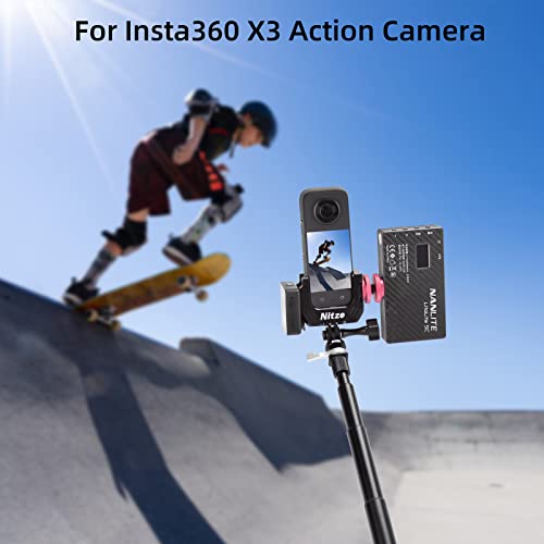 Nitze Half Cage for Insta360 X3, with 1/4" Threaded Holes and Locating Holes, Dual Cold Shoes and Folding Finger Adapters - T-IN01A