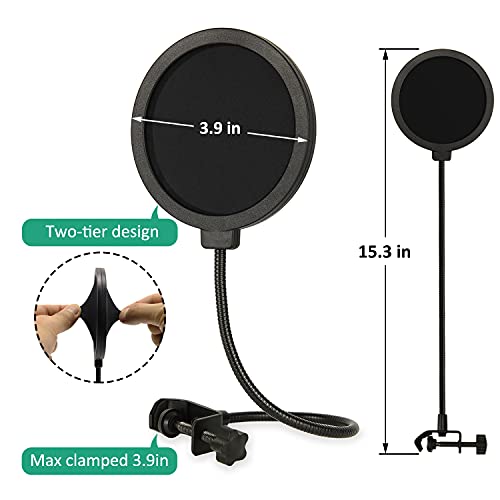 AT2020 Shock Mount with Pop Filter and Foam Windscreen, Noise Reduction Microphone Shock Mount Mic Holder for Audio Technica Mic