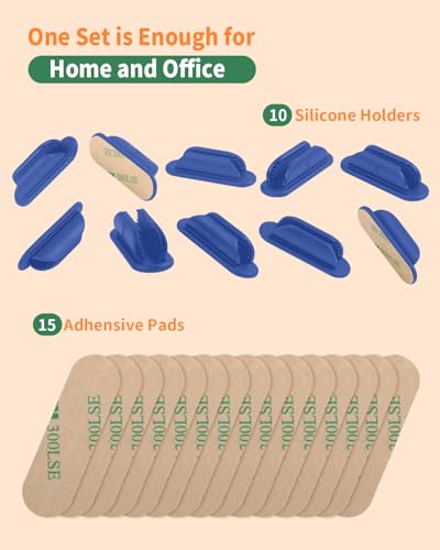 Tiizze Adhesive Pencil Holders for Desk Set of 10 - Silicone Pen Holder with 15 PCS Adhesive Pads - Flexible Pencil Holder for Office Essentials Accessories and Teacher Supplies… - color: Blue